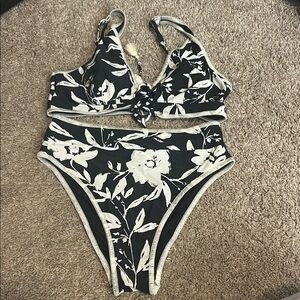 Floral Black & White Two-Piece Bikini Set